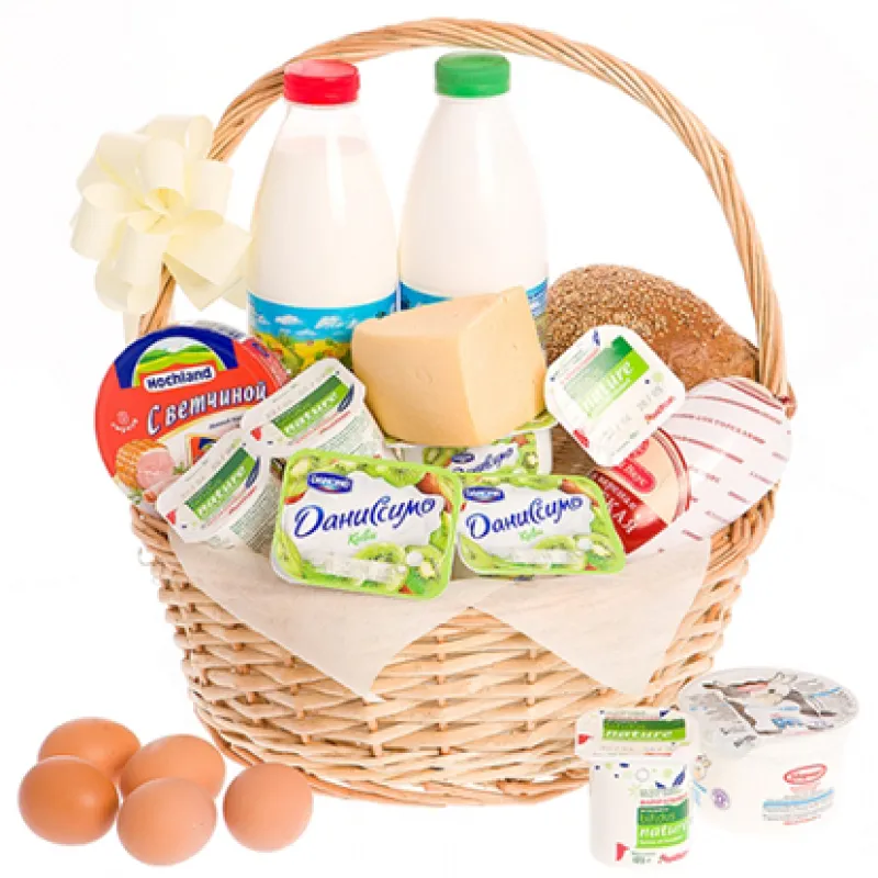 Корзинка свежих продуктов с хлебом и молоком, доставка Сорск